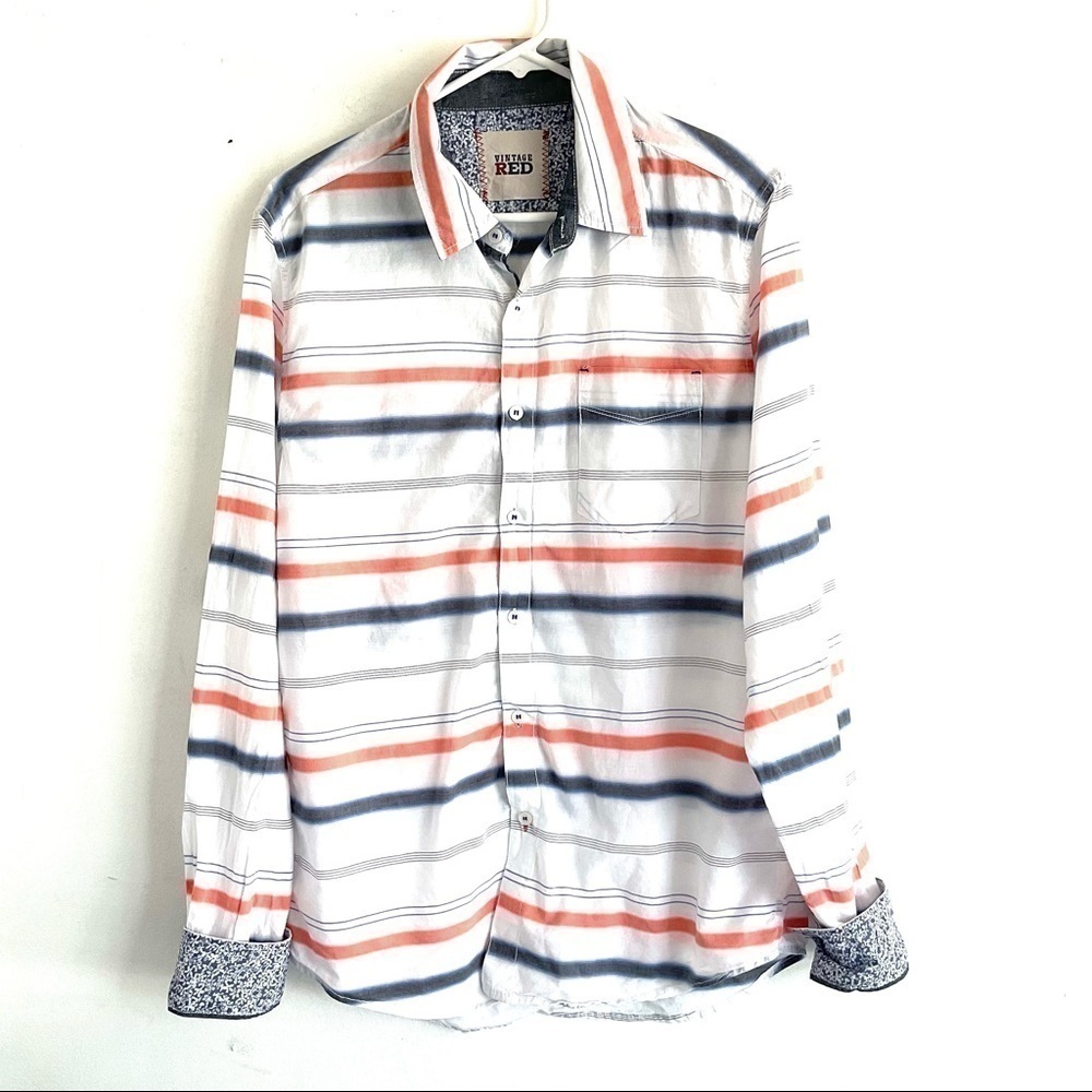 Men’s Vintage RED Striped Button Down Shirt size L